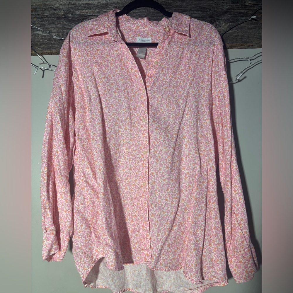 Liz Claiborne Pink and Orange Floral Blouse
